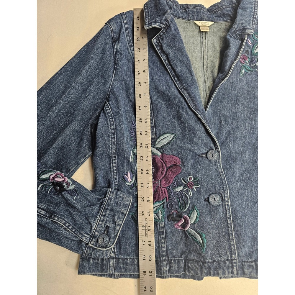 Christopher & Banks‎ Womens Denim Jacket Embroidered Flowers Blue Size L - Picture 7 of 9
